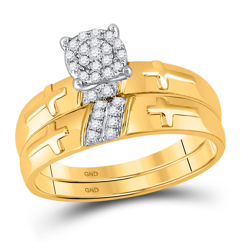 10K Yellow Gold His Hers Round Diamond Cross Matching Wedding Set 1/4 Cttw, Womens Size: 5-10, Mens Size: 7-13