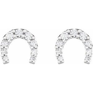 14K White Gold Round 1/6 Ctw Natural Diamond Horseshoe Earrings