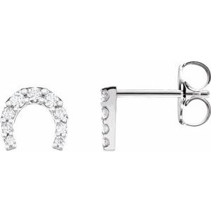 14K White Gold Round 1/6 Ctw Natural Diamond Horseshoe Earrings