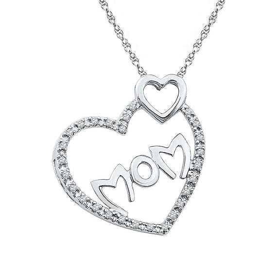 Sterling Silver Womens Round Diamond Mom Double Heart Pendant 1/10 Cttw, Width: 0.68 In