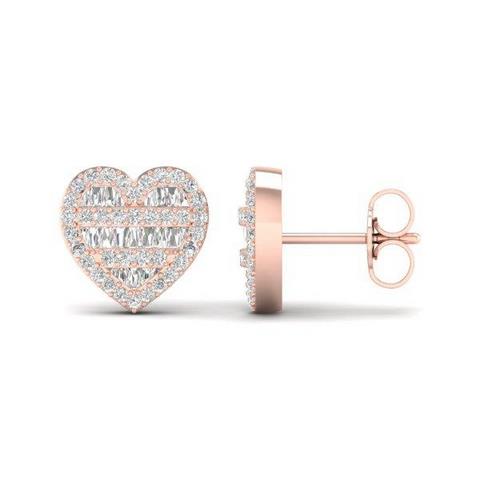 10K Rose Gold 0.42-0.50 Cttw Diamond Baguette "Heart" Earring