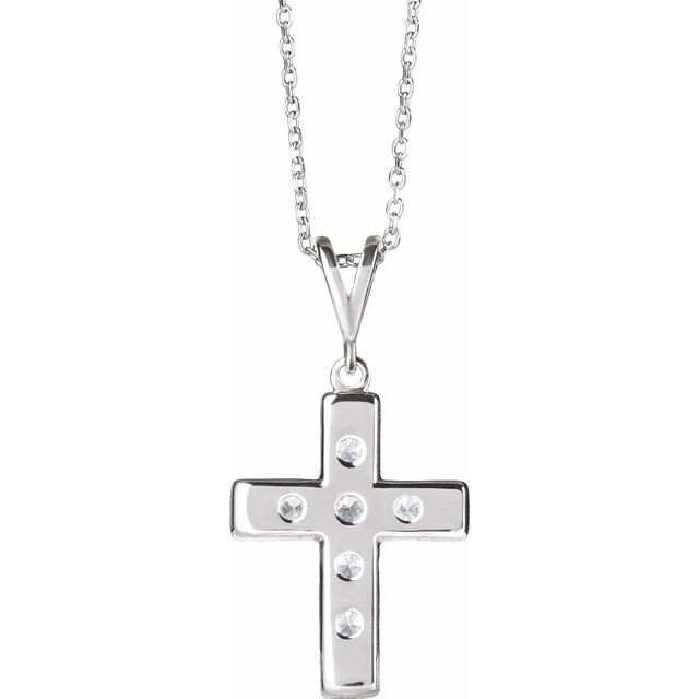 Platinum Round 2.2Mm Si2-Si3, G-H 16-18 In Polished Natural Diamond French-Set Cross Necklace