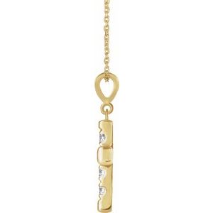 14K Yellow Gold Round 2.8Mm G-H I1 Natural Diamond French-Set Cross Necklace, Length: 18 In