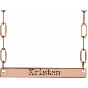 14K Rose Gold 30 X 3.5 Mm 18 In Polished Engravable Bar Necklace