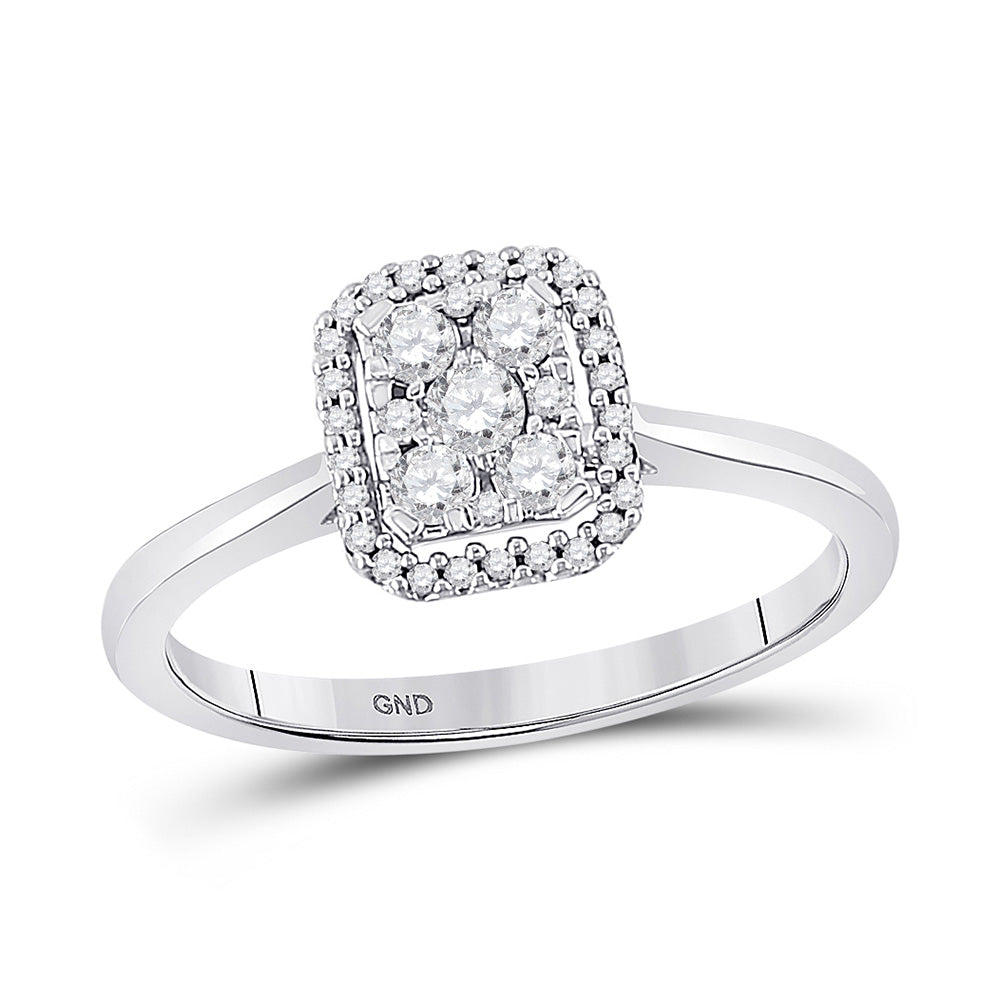 10K White Gold Womens Round Diamond Square Cluster Ring 1/3 Cttw, Womens Size: 5-10