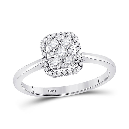 10K White Gold Womens Round Diamond Square Cluster Ring 1/3 Cttw, Womens Size: 5-10