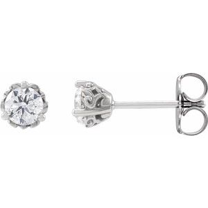 14K White Gold Round 4Mm I1, G-H Natural Diamond 3-Prong Vintage-Inspired Friction Back Earrings