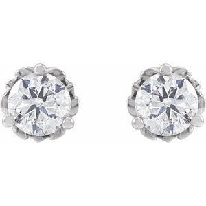 14K White Gold Round 4Mm I1, G-H Natural Diamond 3-Prong Vintage-Inspired Friction Back Earrings