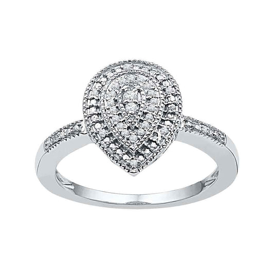 10K White Gold Womens Round Diamond Teardrop Cluster Ring 1/10 Cttw, Womens Size: 5-10