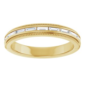 14K Yellow Gold Straight Baguette 3 X 1 Mm 1/4 Ctw Natural Diamond Milgrain Anniversary Band Size 7