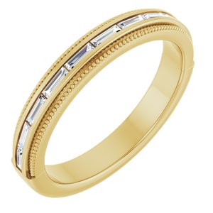 14K Yellow Gold Straight Baguette 3 X 1 Mm 1/4 Ctw Natural Diamond Milgrain Anniversary Band Size 7