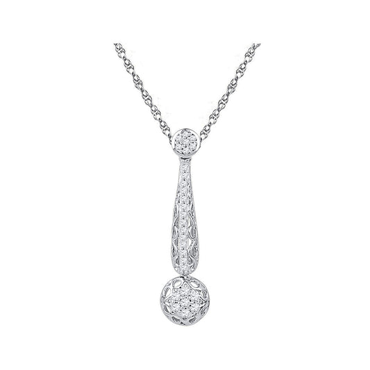 10K White Gold Womens Round Diamond Drop Cluster Pendant 1/3 Cttw, Length: 1.14 In, Width: 0.32 In
