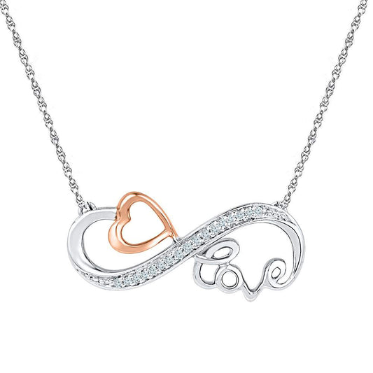10K Two-tone Gold Womens Round Diamond Heart Love Infinity Necklace 1/20 Cttw, Length: 16.97 In, Width: 0.83 In