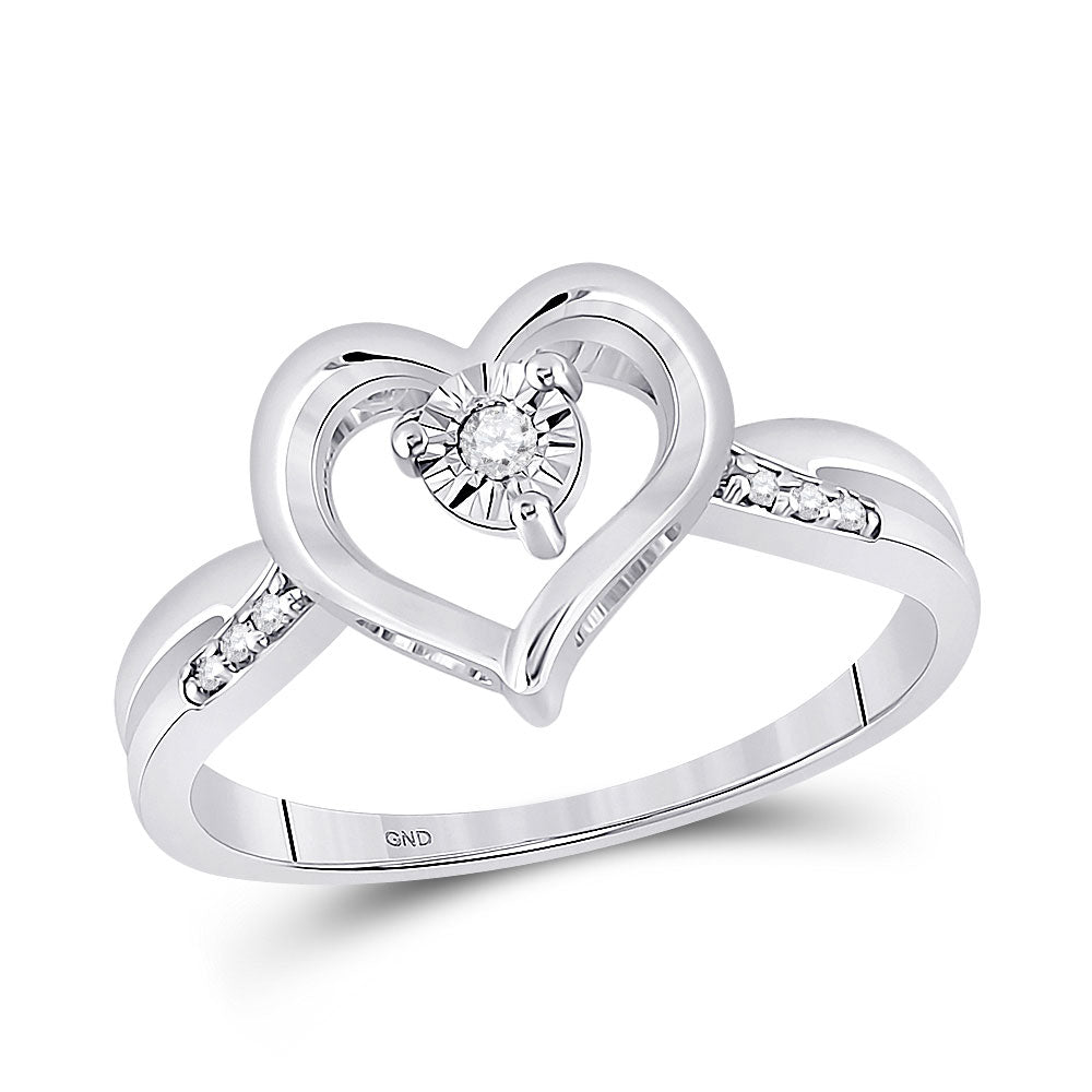 Sterling Silver Womens Round Diamond Heart Ring 1/20 Cttw, Womens Size: 5-10