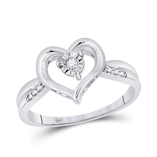 Sterling Silver Womens Round Diamond Heart Ring 1/20 Cttw, Womens Size: 5-10