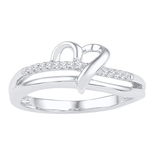 Sterling Silver Womens Round Diamond Heart Ring 1/20 Cttw, Womens Size: 5-10