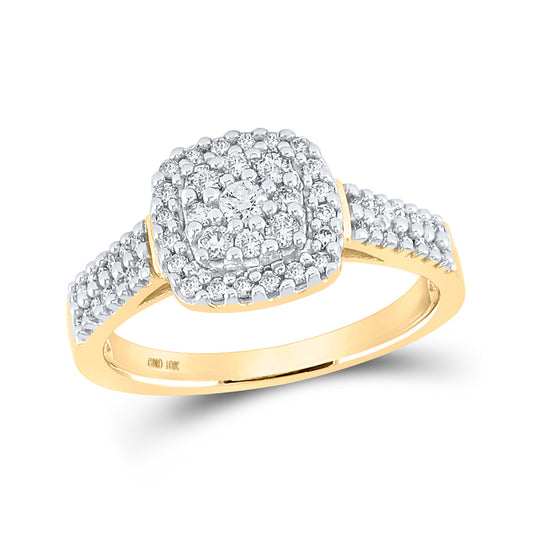 10K Yellow Gold Round Diamond Cluster Bridal Wedding Engagement Ring 1/2 Cttw, Womens Size: 5-10