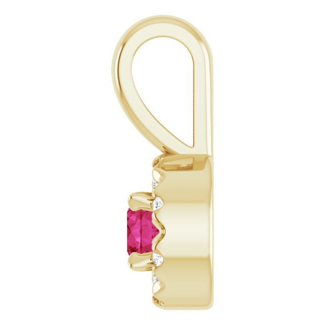 14K Yellow Or White Gold Round 3Mm I1, G-H Polished Natural Ruby And .03 Ctw Natural Diamond French-Set Halo-Style Pendant