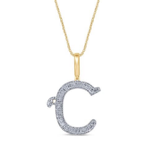 10K Yellow Gold Diamond Tattoo Baguette Initial Charm