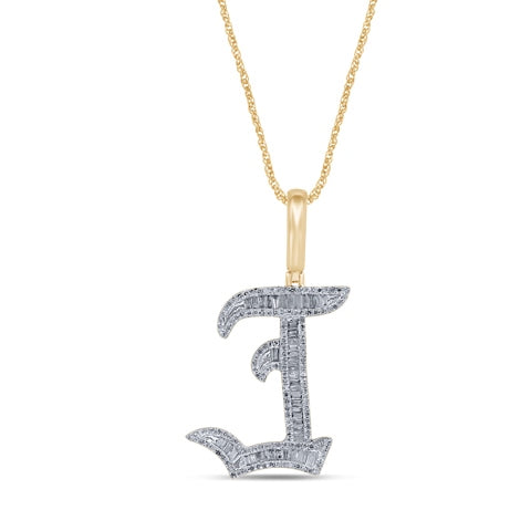 10K Yellow Gold Diamond Tattoo Baguette Initial Charm