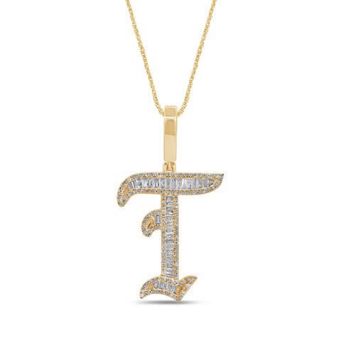 10K Yellow Gold Diamond Tattoo Baguette Initial Charm