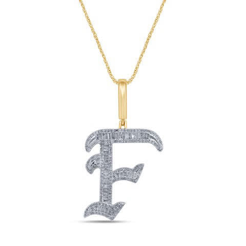 10K Yellow Gold Diamond Tattoo Baguette Initial Charm