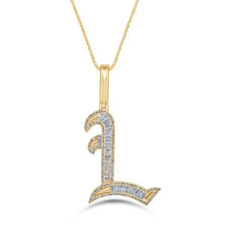 10K Yellow Gold Diamond Tattoo Baguette Initial Charm