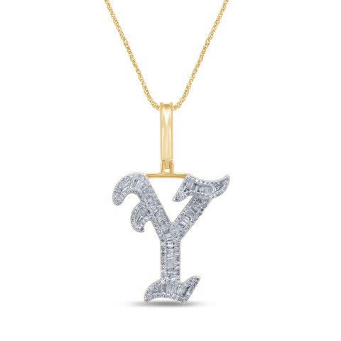 10K Yellow Gold Diamond Tattoo Baguette Initial Charm