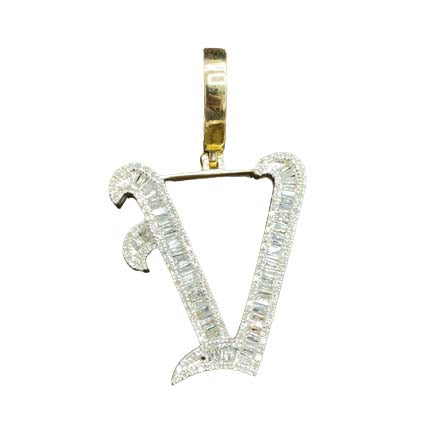 10K Yellow Gold Diamond Tattoo Baguette Initial Charm