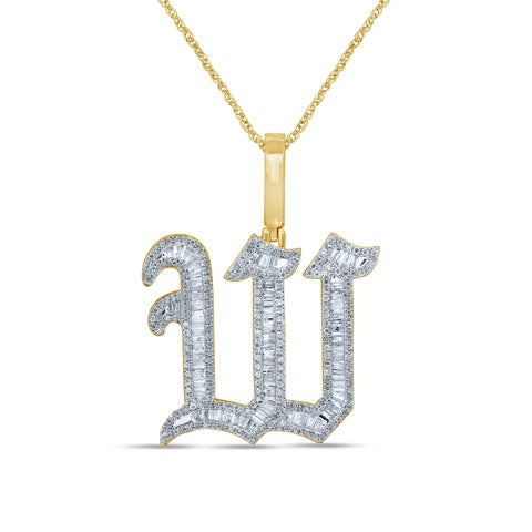 10K Yellow Gold Diamond Tattoo Baguette Initial Charm