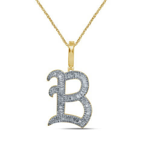 10K Yellow Gold Diamond Tattoo Baguette Initial Charm