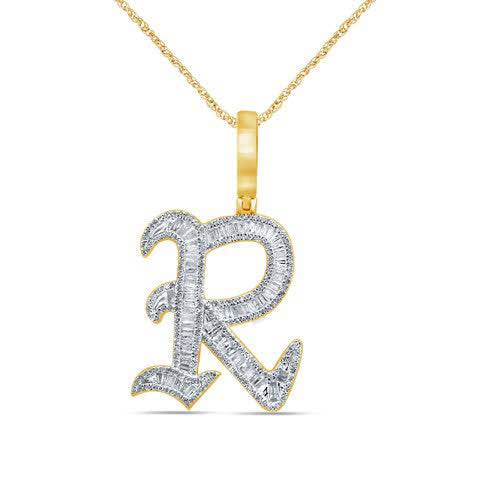 10K Yellow Gold Diamond Tattoo Baguette Initial Charm