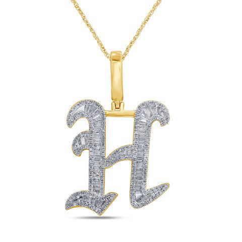 10K Yellow Gold Diamond Tattoo Baguette Initial Charm