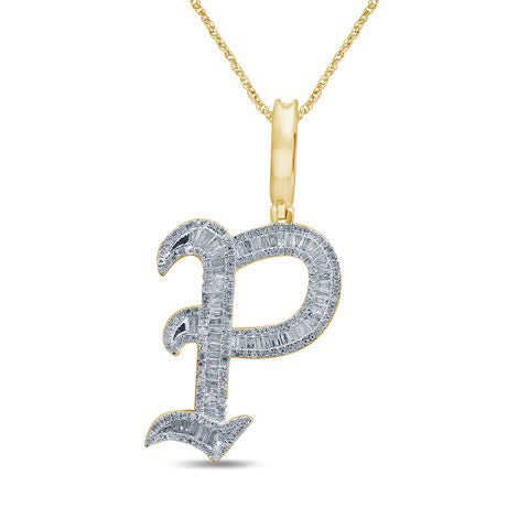 10K Yellow Gold Diamond Tattoo Baguette Initial Charm