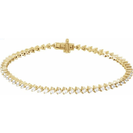 14K Yellow Gold Round 2.3Mm Si1-Si2, G-H 7 1/4 In Polished 3 Ctw Lab-Grown Diamond Line Bracelet