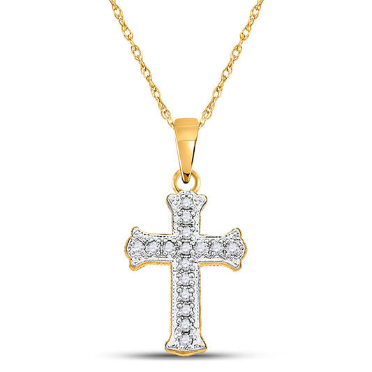 10K Yellow Gold Womens Round Diamond Cross Pendant 1/12 Cttw, Length: 0.79 In, Width: 0.39 In