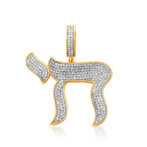 10K Yellow Gold 0.85 Cttw Diamond  "Jewish Symbol Chai" Charm