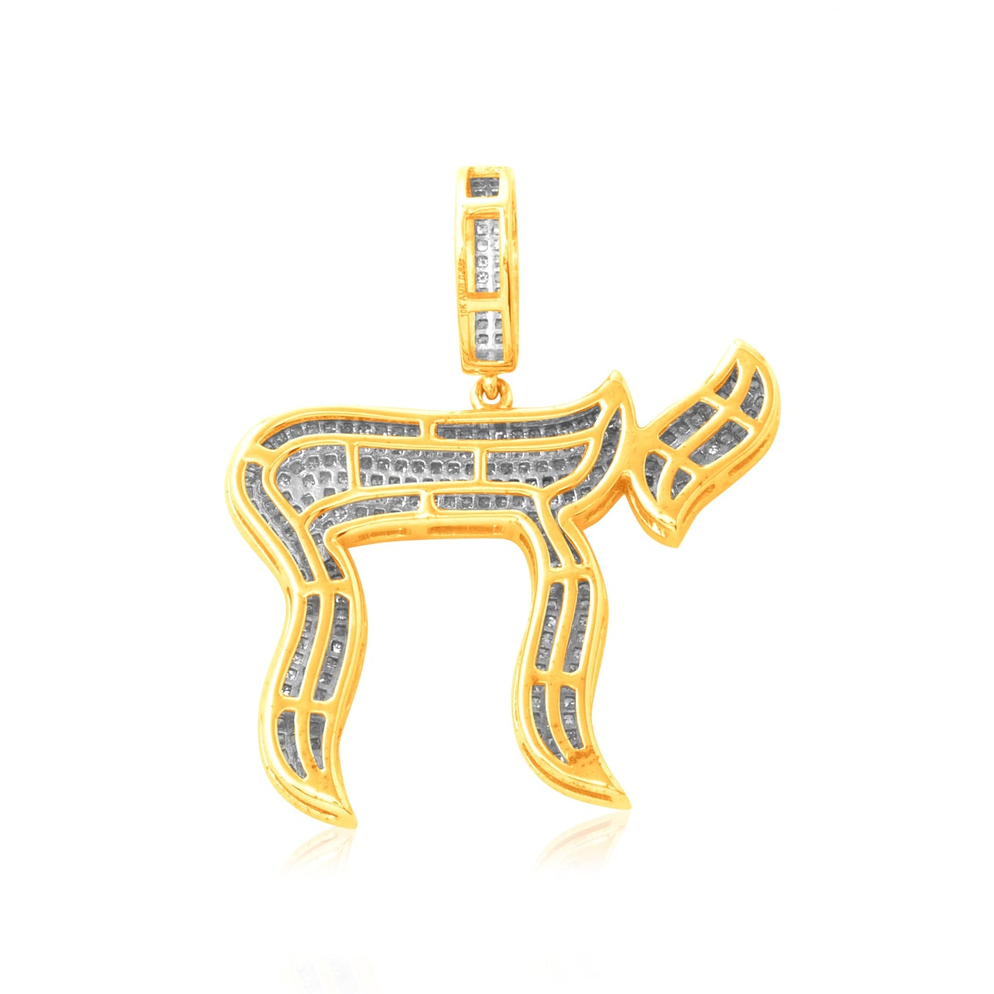10K Yellow Gold 0.85 Cttw Diamond  "Jewish Symbol Chai" Charm