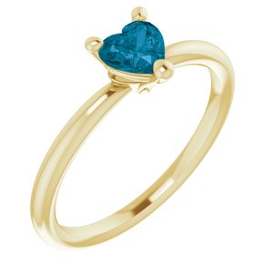 14K Yellow Gold Heart 5 X 5 Mm Natural London Blue Topaz Solitaire Ring Size 7
