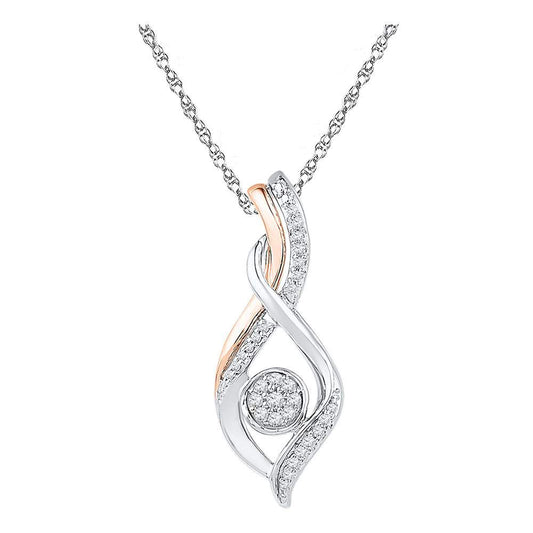 10K Two-tone Gold Womens Round Diamond Cluster Pendant 1/6 Cttw, Length: 1.07 In, Width: 0.39 In
