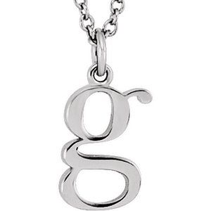 14K White Gold 16 In Polished Lowercase Initial Necklace
