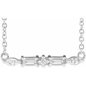 14K White Gold 18.24 X 3.52 Mm 18 In Polished 1/6 Ctw Natural Diamond Bar Necklace