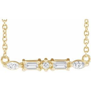 14K Yellow Gold 18.24 X 3.52 Mm 18 In Polished 1/6 Ctw Natural Diamond Bar Necklace