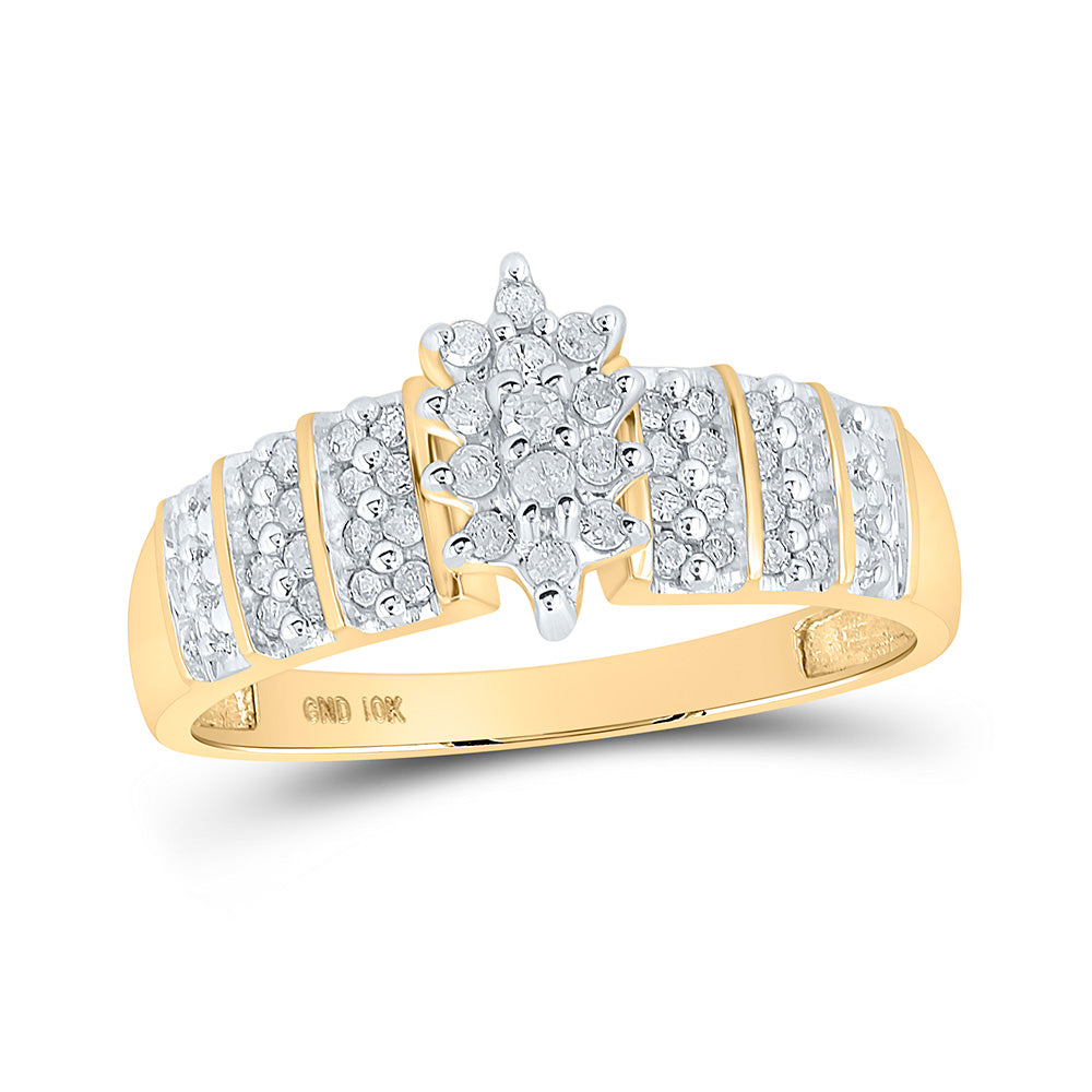10K Yellow Gold Womens Round Prong-set Diamond Oval Cluster Ring 1/4 Cttw, Womens Size: 5-10