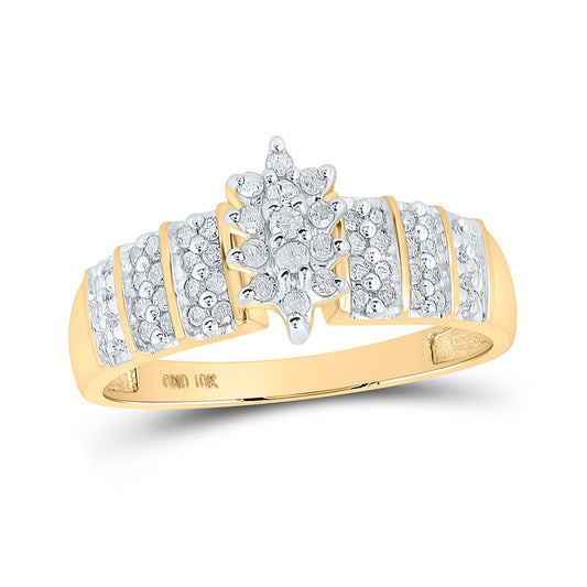 10K Yellow Gold Womens Round Prong-set Diamond Oval Cluster Ring 1/4 Cttw, Womens Size: 5-10