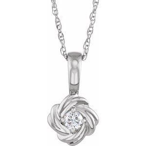 14K White Gold Round 3.5Mm G-H I1 1/6 Ct Natural Diamond Knot Necklace, Length: 18 In