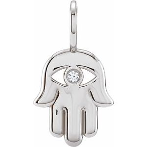 Sterling Silver Round 1.7Mm G-H I1 .02 Ct Natural Diamond Hamsa Hand Pendant