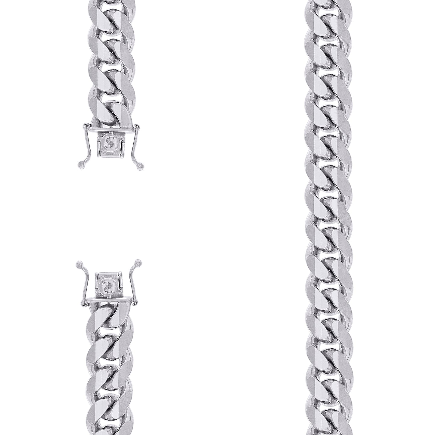 Sterling Silver Rhodium Plated Solid Miami Cuban Chain