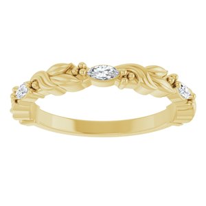 14K Yellow Gold Marquise 3.75 X 1.75 Mm Polished 1/6 Ctw Natural Diamond Sculptural Anniversary Band Size 7