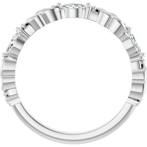 14K White Gold Marquise 3.75 X 1.75 Mm Polished 1/6 Ctw Natural Diamond Sculptural Anniversary Band Size 7